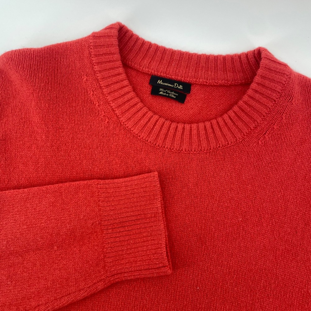 Massimo Dutti Sweater Mens Large Red Wool Cashmere Blend Crewneck Knit Pullover